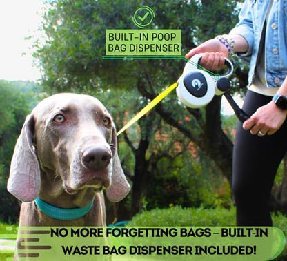 Snuggle Paws Retractable Dog Leash 16ft – Heavy Duty All-in-One Dog Leash with LED Flashlight, Poop Bag Holder, Chew Proof Steel Cable & Reflective Tape – Size M - size: M | 16.4 ft | 66 lbs