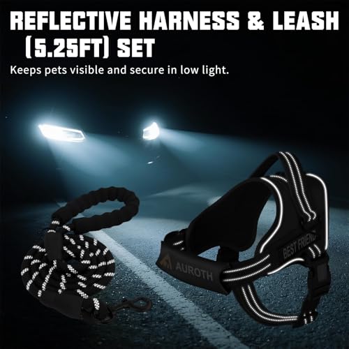 AUROTH Dog Harness and Leash Set, Soft Padded Service Dog Vest with 5.25FT Dog Leash, No Choke, Easy On Pet Vest, Adjustable Reflective No Pull Pet Vest Medium Sized Dog, Easy Walking and Training - color: Black, size: Medium