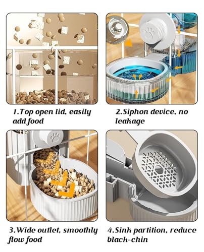 GPY Automatic Hanging Gravity Pet Feeder and Water Dispenser Set ，Automatic Rabbit Feeder and Dog Water Dispenser for Dogs Cats Pets Animals Large Capacity (Blue Water Feeder&Food Feeder) (Grey) - color: Grey