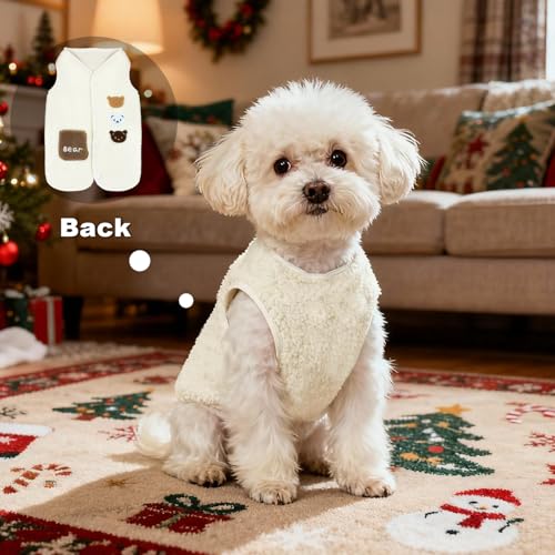Dog Fleece Vest Sweater Button-Up Warm Pullover Step-in Dog Jacket with Bear Print, Winter Cold Weather Dog Coat Clothes Hoodie for Small Medium Dogs Puppy Boy Girl(White, S(5 to 8 lbs)) - color: White, size: S(5 to 8 lbs)