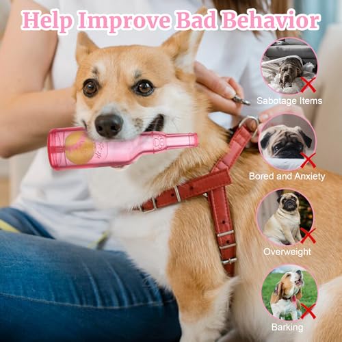 Water Bottle Dog Toy for Aggressive Chewers,Ball in Bottle Rubber Dog Toy,Cute Interactive Pet Rubber Cruncher for Dogs Aggressive Chewers Large/Medium/Small(Pink) - color: Pink
