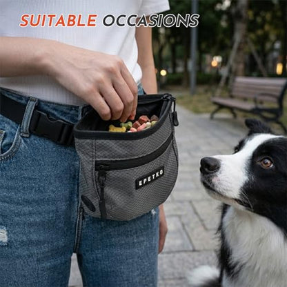 Dog Treat Pouch with Training Clicker, Treat Bag Fanny Pack with Magnetic and Zipper Closure Waterproof and Durable Treat Pouches for Pet Training Walking (Gray) - color: Gray
