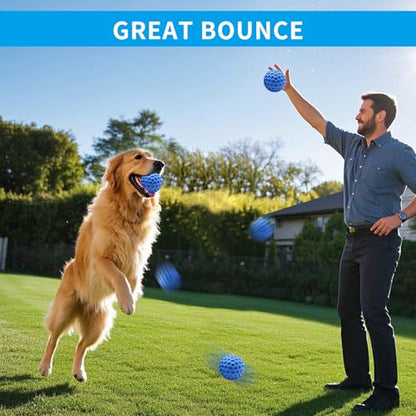 Durable Indestructible Squeaky Dog Ball for Aggressive Heavy Chewers, Unbreakable Tough Natural Rubber Dog Toy, Bouncy Interactive Ball for Medium & Large Dogs, Safe for Teeth & Gums (Blue) - color: Blue
