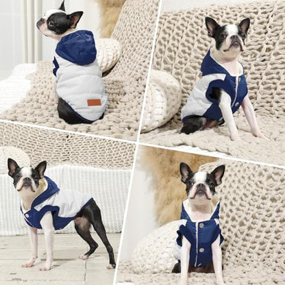 Vecomfy Fleece Lining Extra Warm Dog Hoodie in Winter,Small Dog Jacket Puppy Coats with Hooded,Beige and Blue XS - color: Beige and Blue, size: X-Small (Pack of 1)