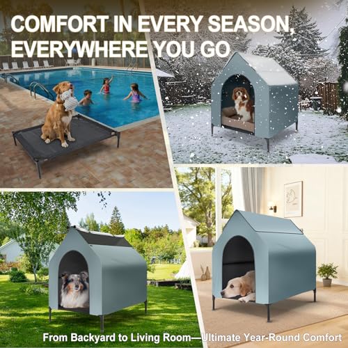 36" Outdoor Dog House Indoor Shelter for Small to Medium Dogs up to 55 lbs, Elevated Pet Bed with Removable Canopy, Breathable Mesh Windows, Raised Cooling Shelter for Patio Yard