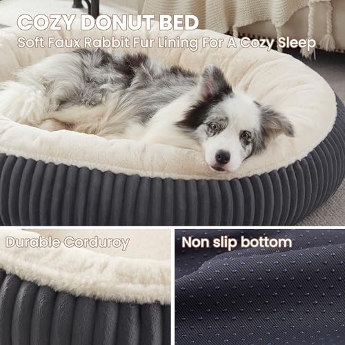 45 inches Donut Dog Bed for Extra Large Dogs,Calming Round Pet Bed with Removable Cover, Washable Milk Plush Faux Fur, Fits Pets up to 100 lbs(Charcoal,XL) - color: Charcoal, size: 45.0"L x45.0"W x10"Th