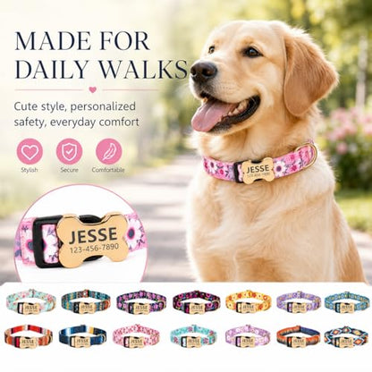 Personalized Dog Collar with Name and Phone Number,Custom Customized Engraved Silent No Jingle ID Nameplate Pet Collar with Bone Buckle,Collars for Puppies X-Small Small Medium Large X-Large Dogs