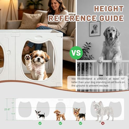 Dog Playpen with Storage Basket, 4 PCS 23.6" H Clear Acrylic Puppy Playpen with Dog Head Shape, Foldable Cat Playpen Indoors Outdoors with Door Gate for Small & Medium Pet Rabbit, Duck, Chick