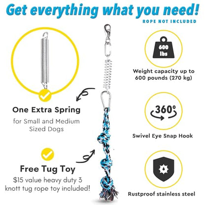 YES4QUALITY Flirt Pole for Dogs, 2 Durable Spring Poles with Strong Dog Rope Toy, Heavy Duty Lure Pole for Dogs of Any Size, Dog Toy for Fun Obedience Training & Exercise, Pull & Tug of War Toy - size: Spring Pole