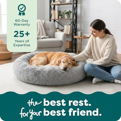 Furhaven 30" Round Calming Donut Dog Bed for Medium/Small Dogs, Refillable w/ Removable Washable Cover, Up to 45 lbs - Shaggy Plush Long Faux Fur Donut Bed -Mist Gray, Medium,30.0"L x 30.0"W x 10.0"Th - color: Mist Gray, size: Medium