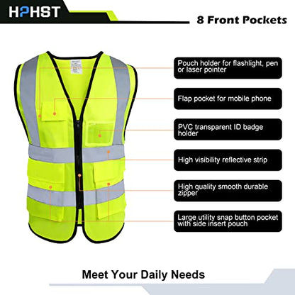 5 Pockets High Visibility Reflective Safety Vest,Zipper Front, Meets ANSI/ISEA Standards - color: Yellow, size: Small