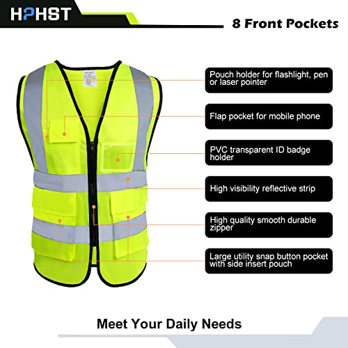 5 Pockets High Visibility Reflective Safety Vest,Zipper Front, Meets ANSI/ISEA Standards - color: Yellow, size: XX-Large