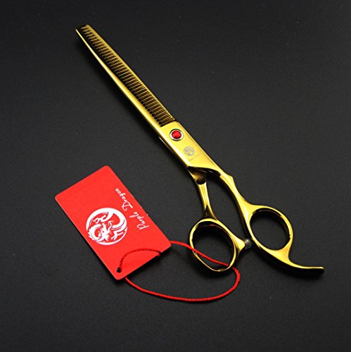 Purple Dragon Professional 7.0 inch 4PCS Pet Grooming Scissors Kit Japan Premium Steel Straight & Curved & Thinning Blade Dog Hair Cutting Shears Set with Case - color: Gold