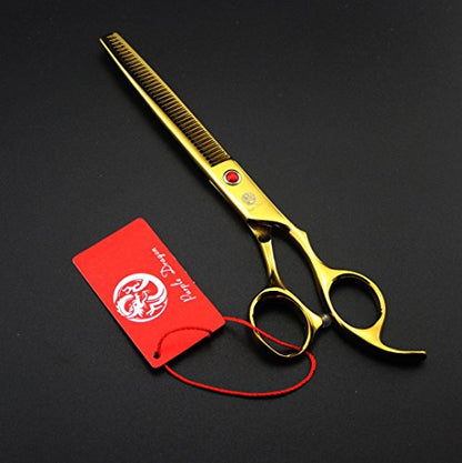 Purple Dragon Professional 7.0 inch 4PCS Pet Grooming Scissors Kit Japan Premium Steel Straight & Curved & Thinning Blade Dog Hair Cutting Shears Set with Case - color: Gold