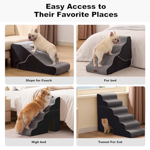 ZOMISIA Dog Ramp for Large Dogs - 24" H 5 Steps Pet Stairs for High Bed with Tunnel 2 in 1 with Zippers Suitable, Indoor Cat Ladders with Non-Slip Bottom, Black