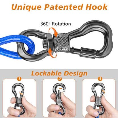 XiaZ Dog Tie Out Cable, Heavy Duty Dog Chains for Outside with Lockable Hook, Pet Runner Cable Leads for Yard, Dogs Line Tether for Small Medium Dogs Up to 60 LBS (10FT, Blue)