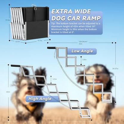 Dog Stairs for Large Dogs - 6 Step Foldable Dog Ramp for Car 43In Non-Slip Surface Support up to 230lbs - Suitable for SUV Truck Designed Specifically for Disabled Dogs - size: 16" W x 38-43" H