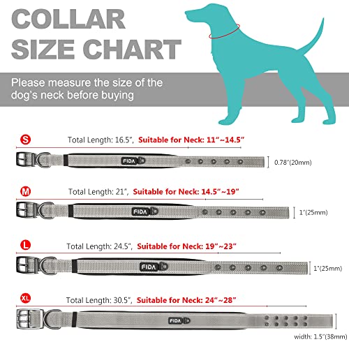 Fida Retractable Dog Leash and Heavy Duty Dog Collar Set, Ultra Comfortable Soft Neoprene Padded, Adjustable Reflective Nylon Pet Collar with Durable Metal Belt Buckle for Small Breeds (S, Grey)