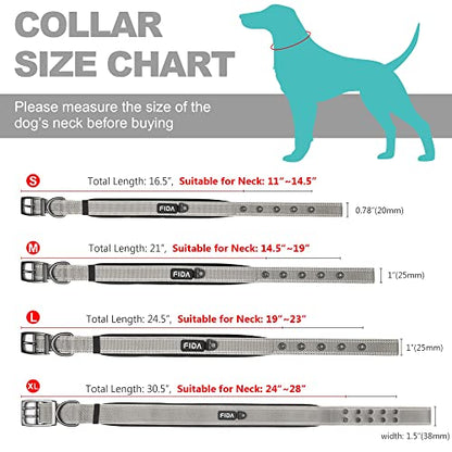 Fida Retractable Dog Leash and Heavy Duty Dog Collar Set, Ultra Comfortable Soft Neoprene Padded, Adjustable Reflective Nylon Pet Collar with Durable Metal Belt Buckle for Small Breeds (S, Grey)