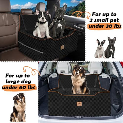 Large Dog Car Seat for Back Seat – Removable Dog Booster Seat & Washable Pet Car Seat for Medium & 2 Small Dogs up to 60lbs – Safety Straps & Storage Pocket – Travel & Home Use (Black) - color: Medium-Black