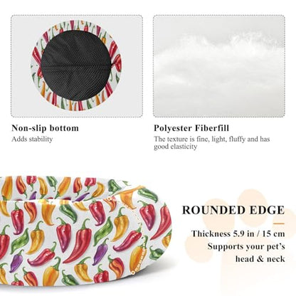 Pet Bed Chilli Pepper Natural Print, 18" Small Dog Cuddler with Anti-Slip Bottom, Cute Pattern Round Sofa for Indoor Puppies & Kittens, All-Season Comfort - size: Small