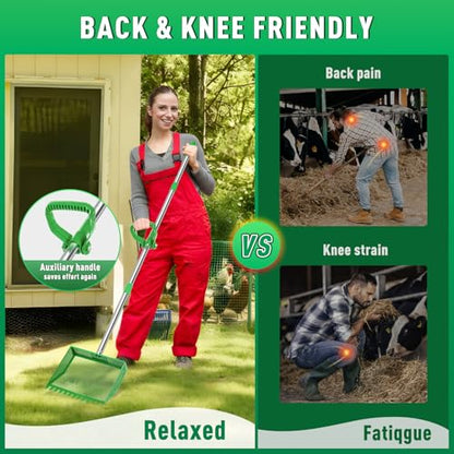 TOOGE Large Chicken Poop Scooper: 2-in-1 Metal Pooper Scooper & Rake Adjustable 62" Long Handle Stainless Steel Sand Sifting Litter Shovel Chicken Coop Scoop Cleaning Tool for Goat Yard Bright Green - color: Bright Green