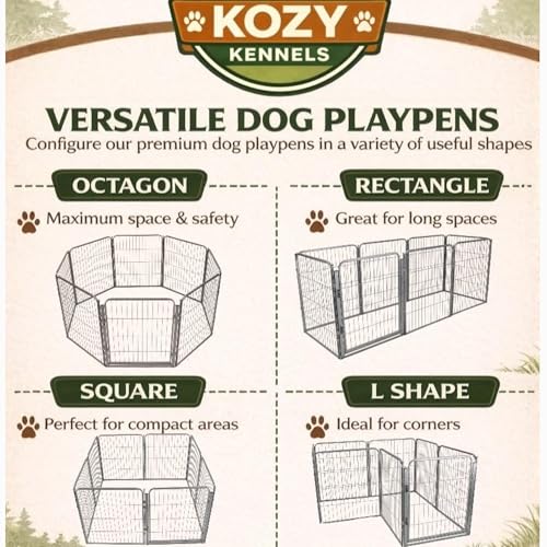 Dog Play Pen for Indoor Use - 32'', 8 Panels for Small and Medium Size Dogs - Portable Grey Playpen Kennel for House or Garage - Metal Heavy Duty Pet Fence with Anti-Slip Feet - size: 32 Inches