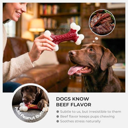 Kseroo 2-Pack Dog Toys for Aggressive Chewers Medium/Large Breed, 8-Inch Solid Nylon Dog Chew Bones, Beef Flavored Tough Dog Toys for 20-90lb Dogs, Red - color: 2PC-Beef-Red