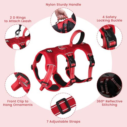Escape Proof Dog Harness and Leash Set,Soft Padded Full Body Pet Harness, No Pull Reflective Adjustable Dog Vest with Handle, Easy Control Dog Harness for Medium Large Dogs Training Walking Running - color: Red, size: M