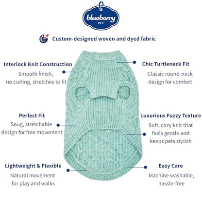 Blueberry Pet Classic Fuzzy Knit Dog Sweater, Crew-Neck Pullover Christmas Style in Heathered Jade, 12” Back Length, Cozy & Soft - color: Heathered Jade, Crew-neck, size: 12 inch