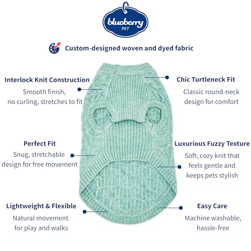 Blueberry Pet 2023 New Classic Fuzzy Textured Knit Pullover Crew-Neck Dog Sweater in Heathered Jade, Back Length 16", Pack of 1 Clothes for Dogs - color: Heathered Jade, Crew-neck, size: 16 inch