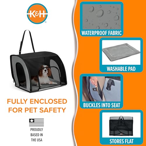 K&H Pet Products Enclosed Dog Car Seat, Travel Safety Carrier for Pets, Dog Travel Car Seat, Soft-Sided Covered Cat Carrier, Washable Pad, Multiple Entrances, Mesh Windows - Medium 24 X 19 X 17in - size: 24.0"L x 19.0"W x 17.0"H