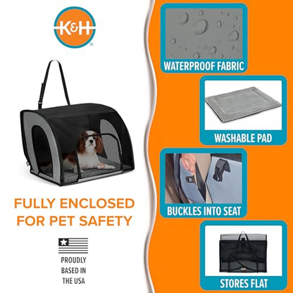 K&H Pet Products Enclosed Dog Car Seat, Travel Safety Carrier for Pets, Dog Travel Car Seat, Soft-Sided Covered Cat Carrier, Washable Pad, Multiple Entrances, Mesh Windows - Medium 24 X 19 X 17in - size: 24.0"L x 19.0"W x 17.0"H