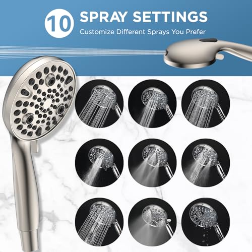Dual Handheld Shower Head Combo, 2-in-1 Rain Shower Heads System 8 Inch Rainfall Shower Head and 10 Modes High Pressure Hand Held Showerhead with Built-in Power Wash - color: Brushed Nickel, size: 8 Inch Standard