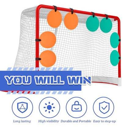 Arrowbash Silicone Hockey Shooting Targets Agility Shooting Goal Target Discs with Straps Set Reactive Hockey Training Equipment for Lacrosse Soccer Baseball Practice Accuracy, Orange, Green