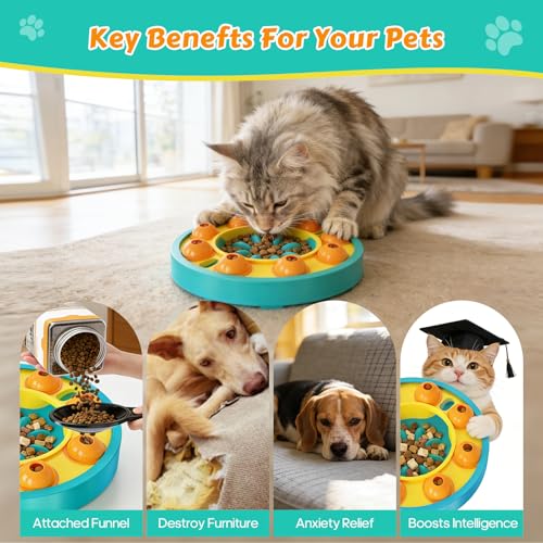 Dog Food Puzzle Toys Interactive Game Toy for IQ Training Enrichment Dog Food Puzzle Slow Feeder for Small, Medium Dogs and All Cats (Blue Bowl) - color: Blue Bowl