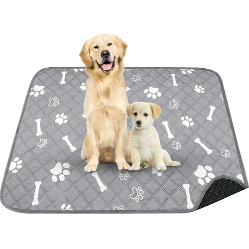 PatiencET Washable Dog Pee Pad, 48" x 65" Extra Large, Super Absorbent Reusable Waterproof Floor & Sofa Protector for Large Dogs, Whelping & Incontinence - color: Gray Paw Bone, size: 48" x 65"