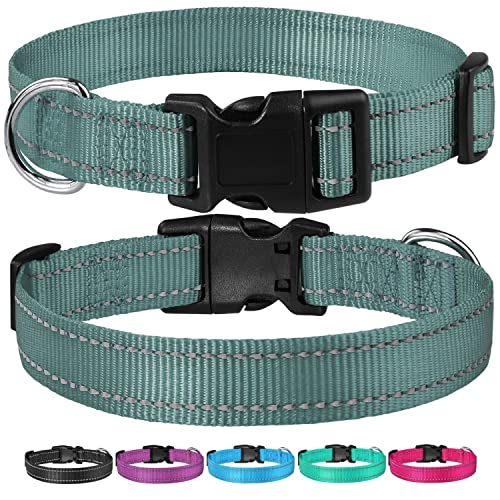 Reflective Dog Collar with Buckle Adjustable Safety Nylon Collars for Small Medium Large Dogs, Grey S - color: Grey, size: Small :Width 5/8",Neck 10-14"