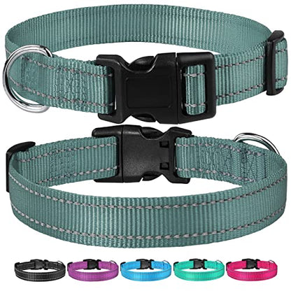 Reflective Dog Collar with Buckle Adjustable Safety Nylon Collars for Small Medium Large Dogs, Grey S - color: Grey, size: Small :Width 5/8",Neck 10-14"