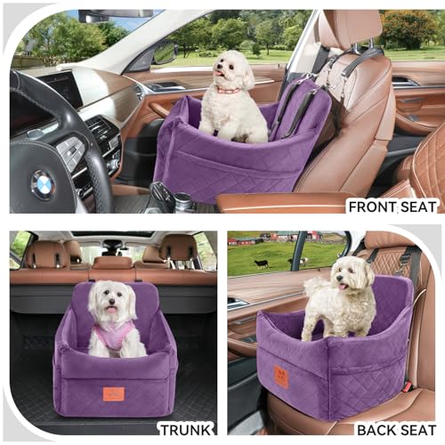 GL GLENSLAVE Dog Car Seat for Small/Medium Dogs, Dog Booster Car Seats with Thick Cushion for Dogs Under 35lbs, Detachable Washable Pet Carseat with Storage Pockets, 2 Safety Belts(Purple) - color: Purple