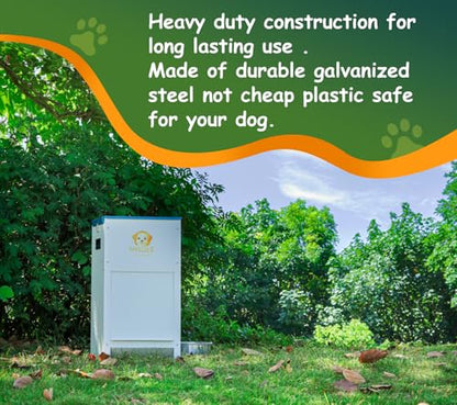 Dog Feeder - 25 lbs Heavy Duty Pet Feeder Automatic Dog Food Station Pet Lodge Galvanized Steel for Medium and Large Dog Outdoor Use (Assembly Required)
