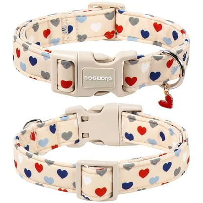DOGWONG Valentine's Dog Collar-Hearts Print Dog Collar for Large Cute Dog Collars Spring Female Male Pet Gift Adjustable Heavy-Duty Soft Collar，XS - color: A: Beige Heart, size: X-Small