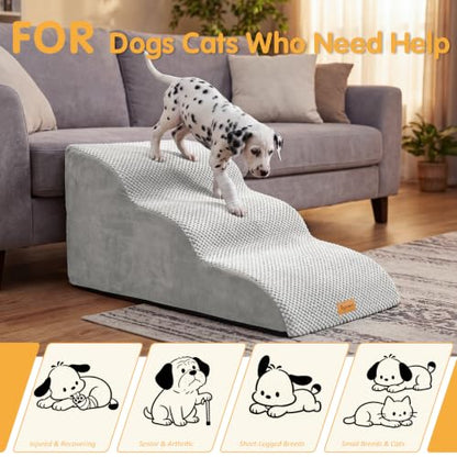 Topmart High Density Extended Foam Dog Ramp&Steps 3 Tiers,15.7" High | Non-Slip Dog Stairs with Removable Cover,Soft Foam Pet Ladder,Best for Injured,Older Cats,Pets with Joint Pain - color: Light Grey, size: 33.1*15.7*15.7
