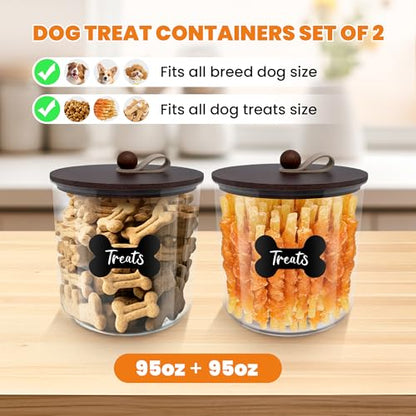 HOYTAMDAR 2 Pack Airtight Dog Treat Containers with Bamboo Lids, Dog Treat Jars with Scoops, Clamps, Labels and Marker, Dog & Cat Treat Holder - color: Brown - 2 Pack