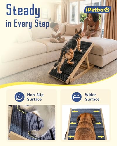 Large Dog Ramp for Bed & Couch - Joint-Friendly Pet Ramp, Extra Wide, Anti-Slip, Adjustable, Stable, Up to 200 lbs - size: Large