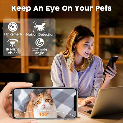Yakry Automatic Dog Feeder with Camera - 8L/33 Cups Smart Pet Feeder for Small/Medium Dogs & Cats, 5GHz/2.4GHz WiFi App Control, 1080P HD Night Vision, 2-Way Audio, Timed Dry Food Dispenser Indoor - size: 8L