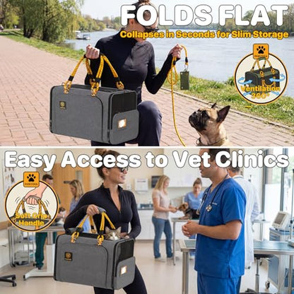 PAWZIDEA Expandable Pet Carrier Airline Approved, 18"×11"×11" Small Dog Carriers, Collapsible Top-Load Cat Carrier for 2 Cats Under Seat, Soft-Sided Puppy & Animal Travel Bag, ID Card, Up to 15lbs - color: Mid-Hemp Gray, size: 18.0"L x 11.0"W x 11.0"H