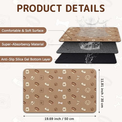 Dog Food Mat for Bowls, Absorbent Quick Dry Dog Cat Mats for Food and Water, Non-Slip Backing Pet Mat Pet Supplies - Bone Pattern - color: Bone1