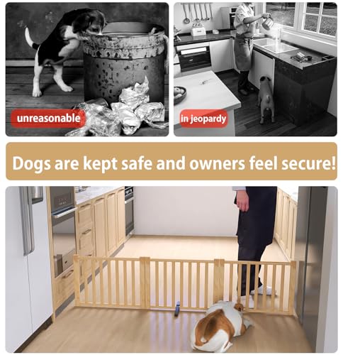 Freestanding Dog Gate Indoor, 16.9" H Wooden Foldable Dog Gates, No-Painted Portable Puppy Gate for Doorways Stairs-3 Panels - size: 【3 Panels】H:16.9"