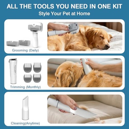 Dog Grooming Vacuum, 13000Pa & 2L Dust Cup & <55dB, 5-in-1 Self-Cleaning Pet Hair Vacuum with Spray Brush for Shedding, Quiet Deshedding Kit for Dogs Cats - color: Off-white